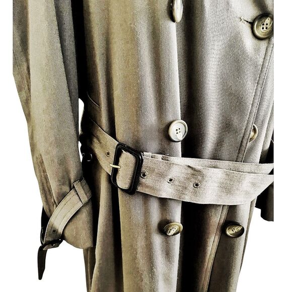 London Fog Vintage Tan Belted Classic Trench Coat Long Jacket Size Large - Picture 9 of 10